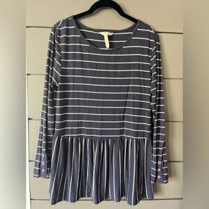 Matilda Jane Wonderment Amazing Day peplum Top Size M muted navy w/ white stripe